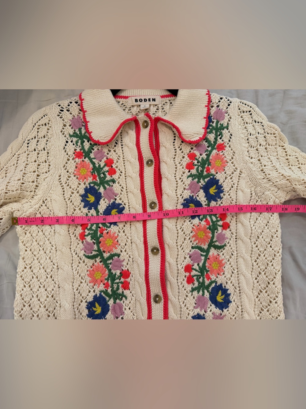Boden Ivory Floral Embroidered Cardigan Sweater XS Grandma Feminine Cottagecore - Picture 6 of 6
